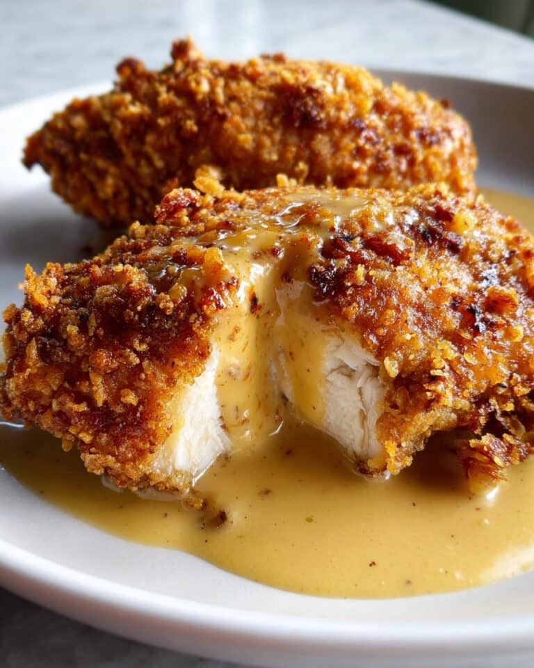 Savory Pretzel Chicken with Mustard-Cheddar Sauce Recipe
