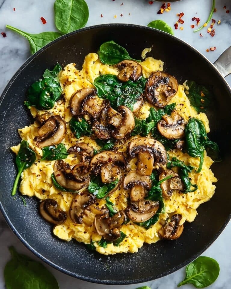 10-Minute Mushroom Spinach Scrambled Eggs (High-Protein) Recipe