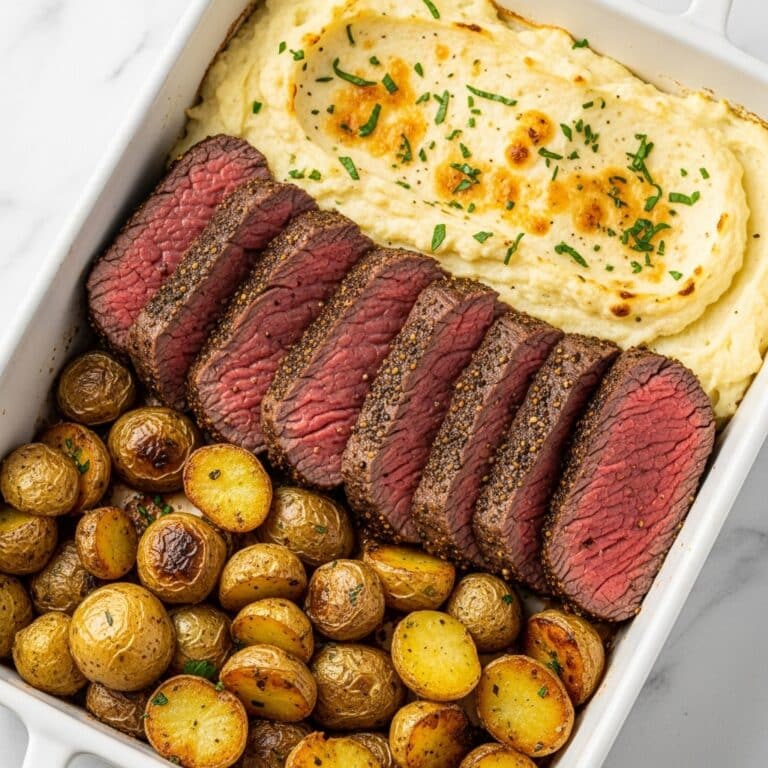Garlic Butter Steak & Cheddar Potato Bake Recipe