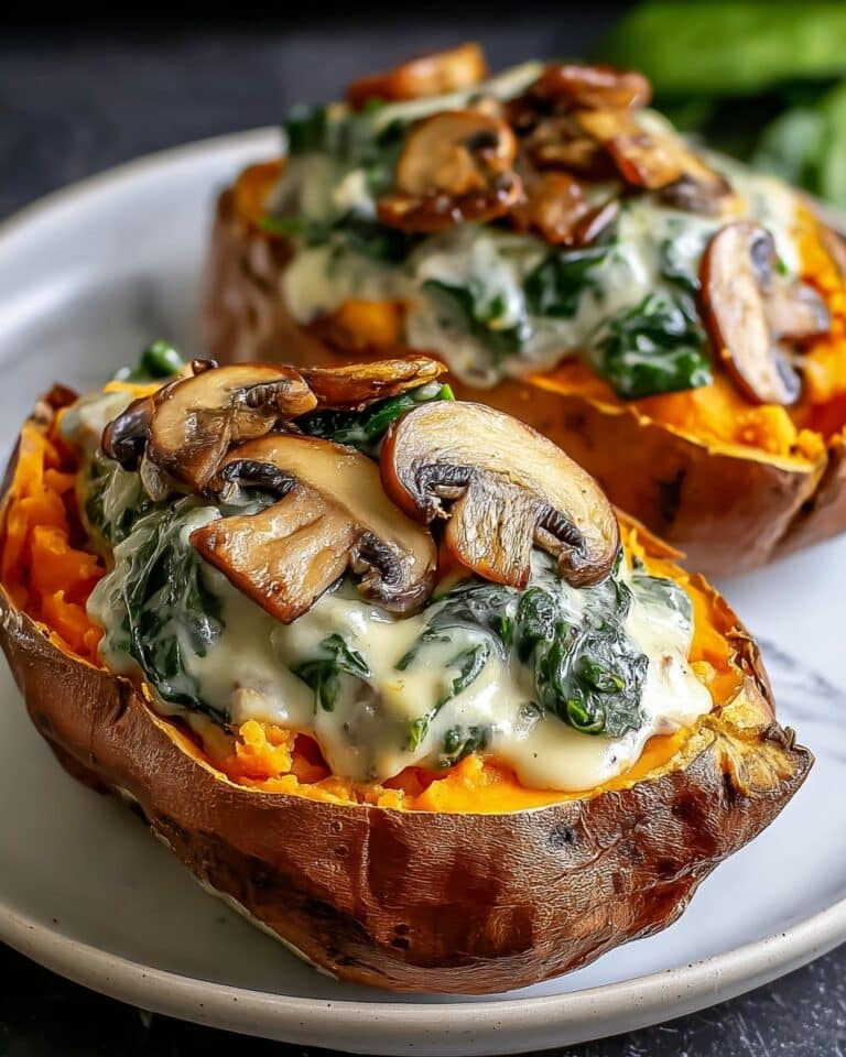 Creamy Mushroom and Spinach Stuffed Sweet Potatoes Recipe