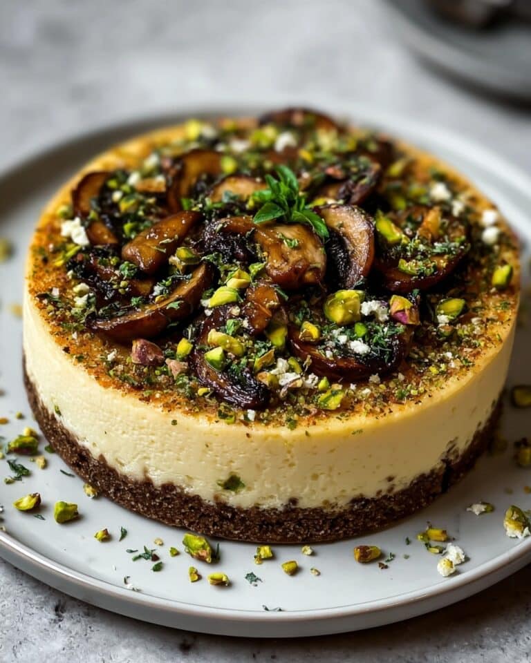 Pistachio and Mushroom Cheesecake with Feta & Parmesan Crust Recipe