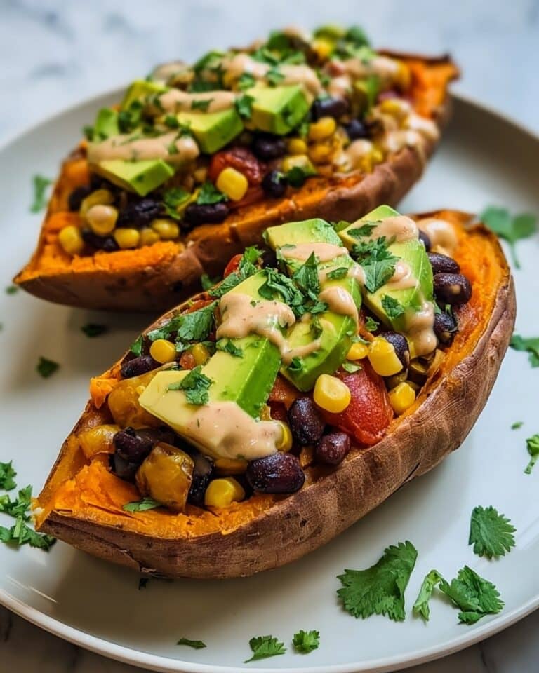 Stuffed Sweet Potato with Avocado, Black Beans & Cilantro Lime Crema Recipe