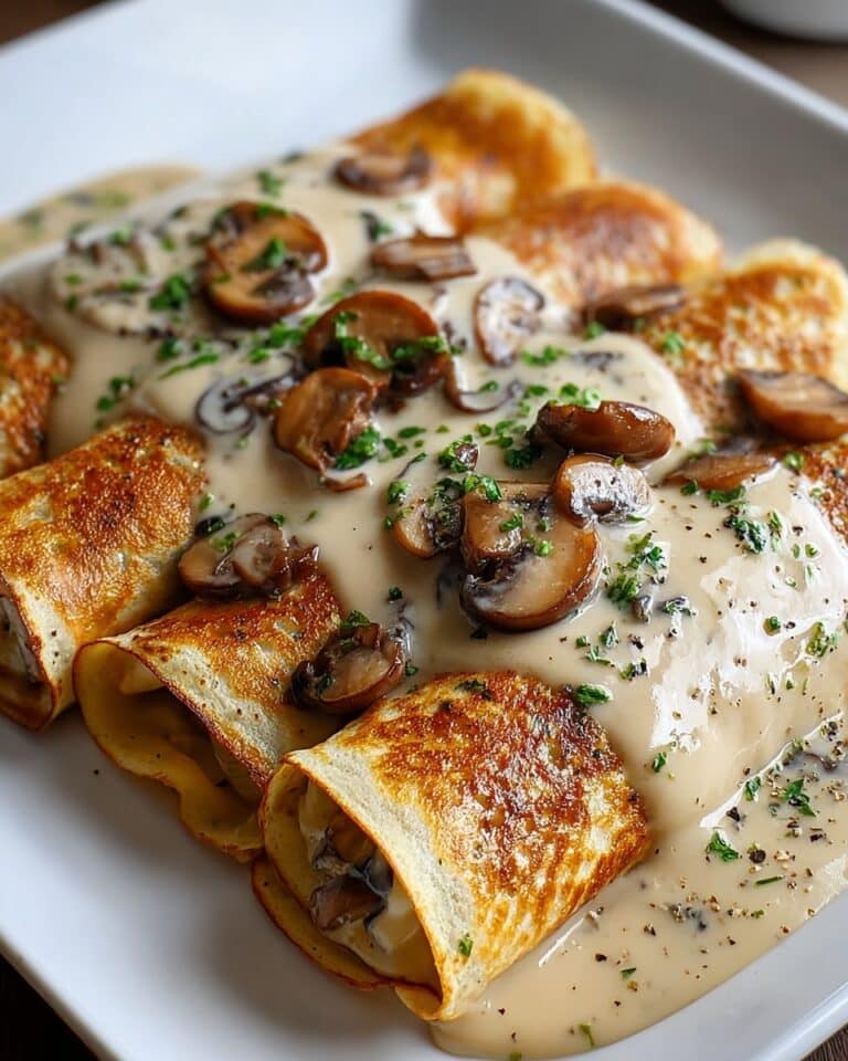 Crêpes Roulées au Poulet, Champignons et Béchamel Recipe